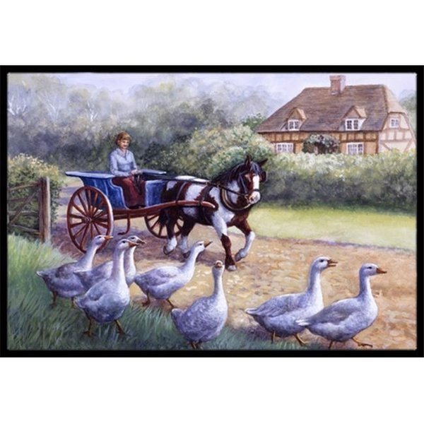 Carolines Treasures BDBA0351MAT Geese Crossing Before the Horse Indoor or Outdoor Mat; 18 x 27, Carolines Treasures, Mfr#: BDBA0351MAT
